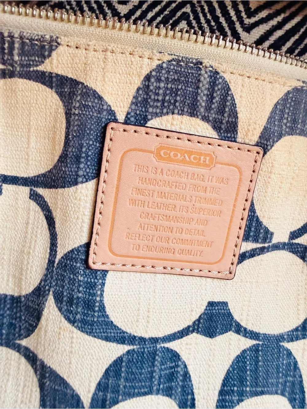 Coach Blue and Cream Patchwork Signature Shoulder Bag
